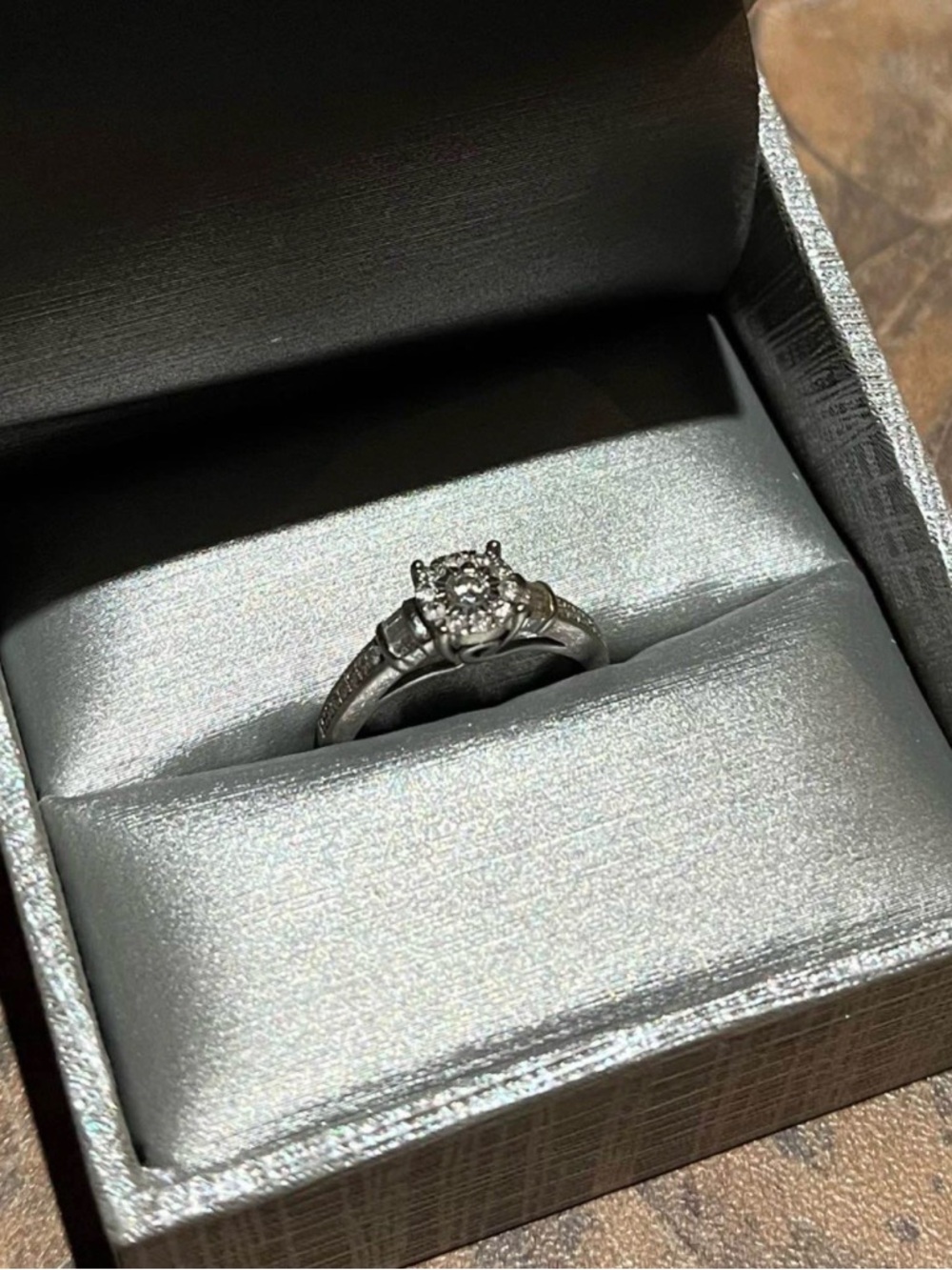 Sterling Silver Round Cluster Diamond Engagement Ring - Silver